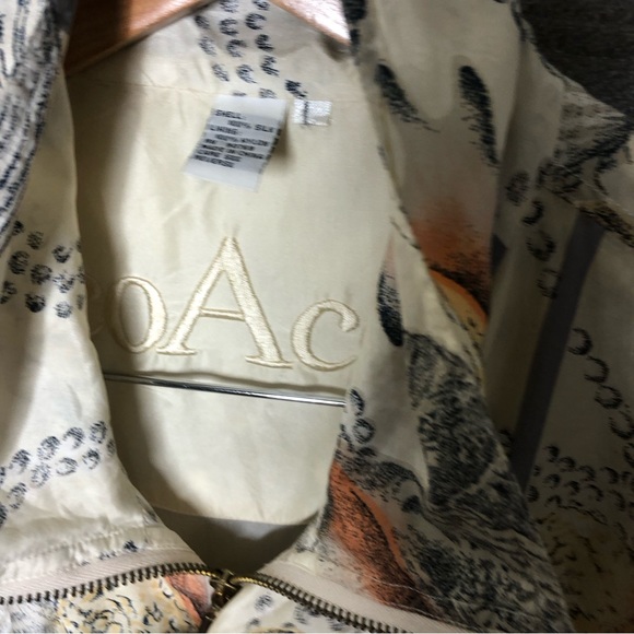 Coaco vintage 90s 100% silk seashell beach shoulder pad zip up 80s jacket - Picture 2 of 4